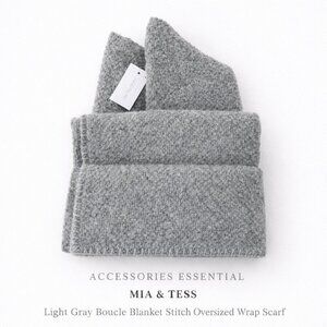 NWT C.C Mia & Tess Gray Boucle Blanket Stitch Oversized Wrap Scarf